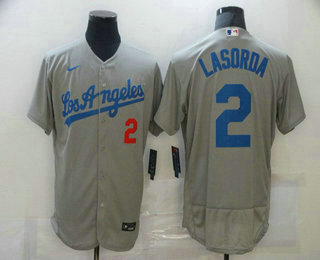 Men's Los Angeles Dodgers #2 Tommy Lasorda Grey Stitched MLB Flex Base Nike Jersey Men's Los Angeles Dodgers #2 Tommy Lasorda Grey Stitched MLB Flex Base Nike Jersey
