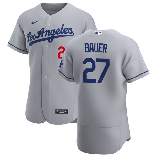 Men's Los Angeles Dodgers #27 Trevor Bauer Gray Authentic Jersey Men's Los Angeles Dodgers #27 Trevor Bauer Gray Authentic Jersey