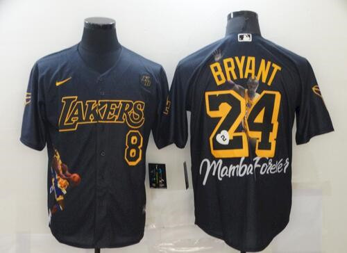 Men's Los Angeles Lakers #8 #24 Kobe Bryant Black With KB Patch Jersey Men's Los Angeles Lakers #8 #24 Kobe Bryant Black With KB Patch Jersey