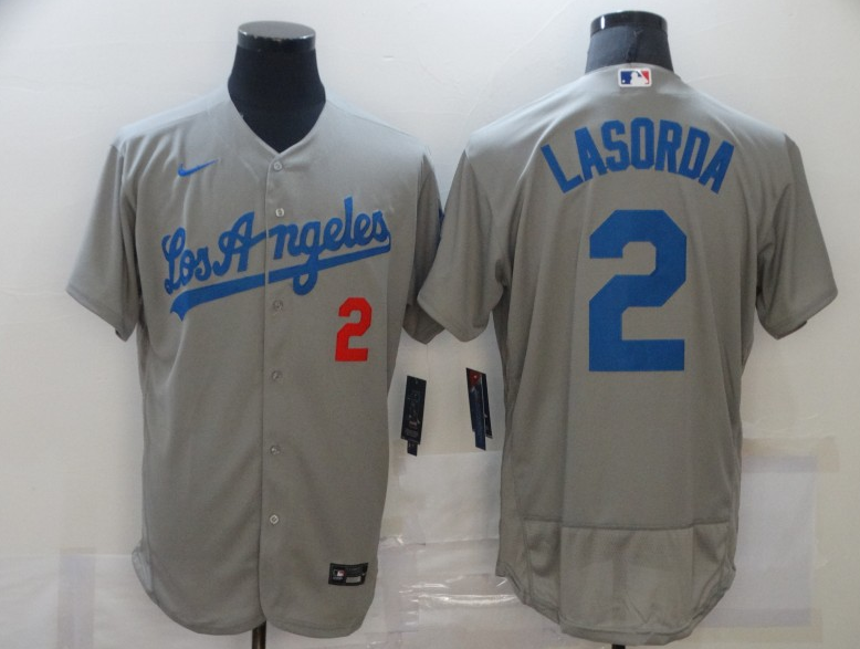 Men's Los Angeles Dodgers #2 Tommy Lasorda Grey Flex Base Sttiched Jersey Men's Los Angeles Dodgers #2 Tommy Lasorda Grey Flex Base Sttiched Jersey