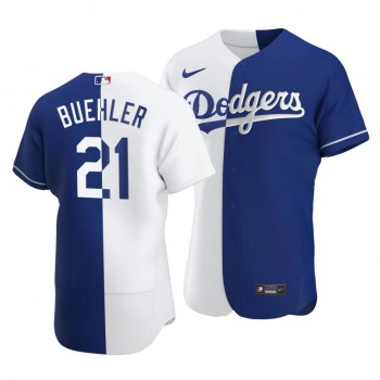 Dodgers #21 Walker Buehler Split White Blue Two-Tone Jersey Dodgers #21 Walker Buehler Split White Blue Two-Tone Jersey