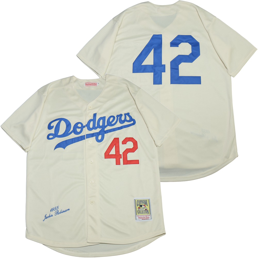 Dodgers 42 Jackie Robinson Cream 1955 Cooperstown Collection Jersey Dodgers 42 Jackie Robinson Cream 1955 Cooperstown Collection Jersey