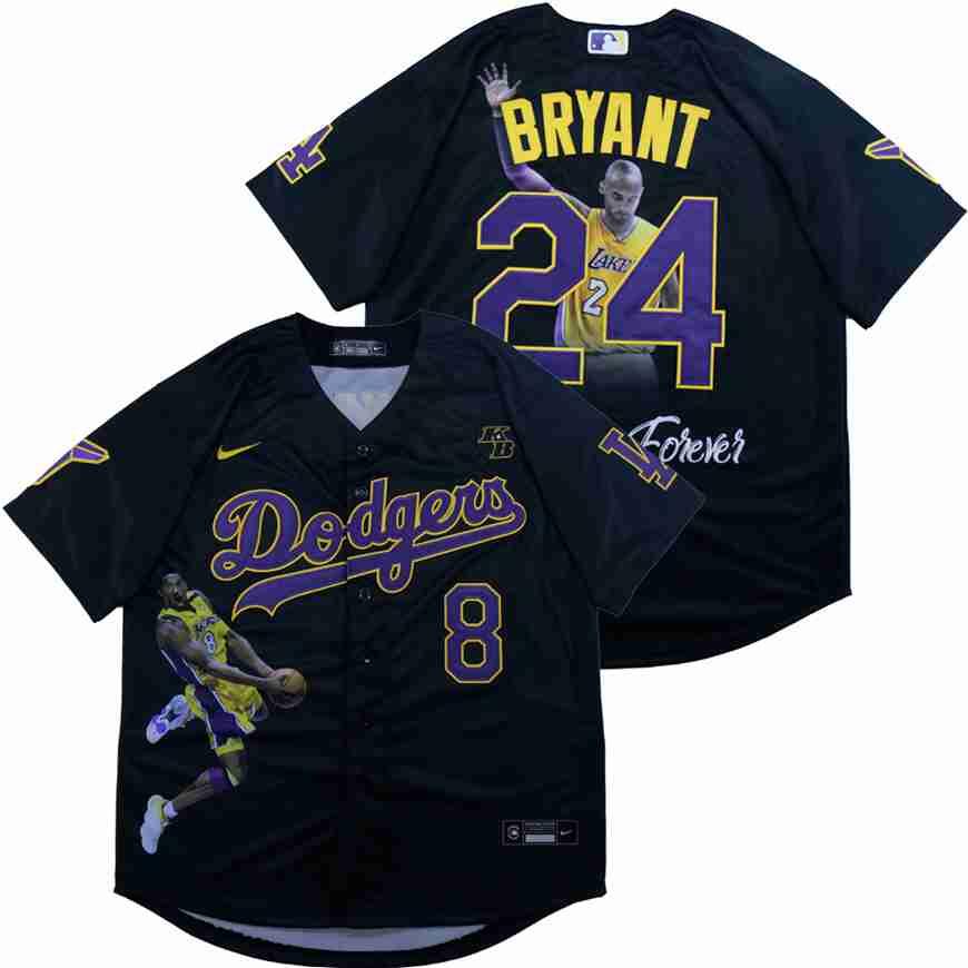 Men's Los Angeles Dodgers #8 #24 Kobe Bryant Black With KB Patch Cool Base Stitched MLB Fashion Jersey Men's Los Angeles Dodgers #8 #24 Kobe Bryant Black With KB Patch Cool Base Stitched MLB Fashion Jersey