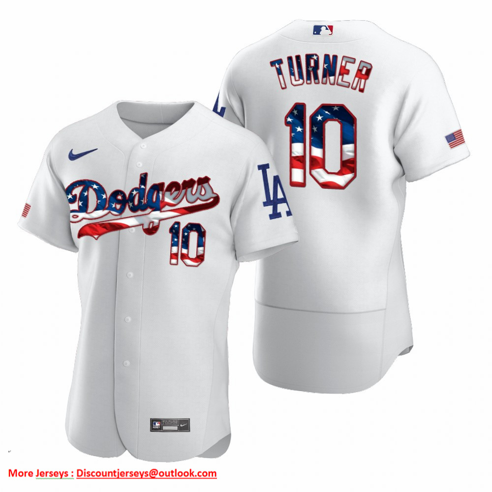 Los Angeles Dodgers #10 Justin Turner Men's Nike White Fluttering USA Flag Limited Edition Authentic MLB Jersey Los Angeles Dodgers #10 Justin Turner Men's Nike White Fluttering USA Flag Limited Edition Authentic MLB Jersey