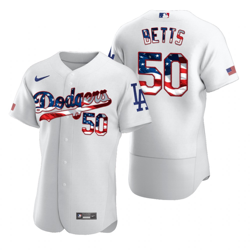 Los Angeles Dodgers #50 Mookie Betts Men's Nike White Fluttering USA Flag Limited Edition Authentic MLB Jersey Los Angeles Dodgers #50 Mookie Betts Men's Nike White Fluttering USA Flag Limited Edition Authentic MLB Jersey