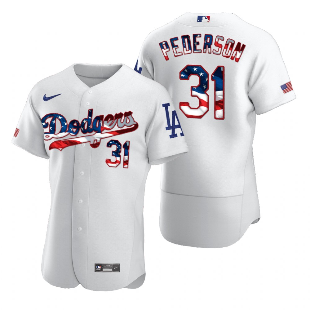 Los Angeles Dodgers #31 Joc Pederson Men's Nike White Fluttering USA Flag Limited Edition Authentic MLB Jersey Los Angeles Dodgers #31 Joc Pederson Men's Nike White Fluttering USA Flag Limited Edition Authentic MLB Jersey