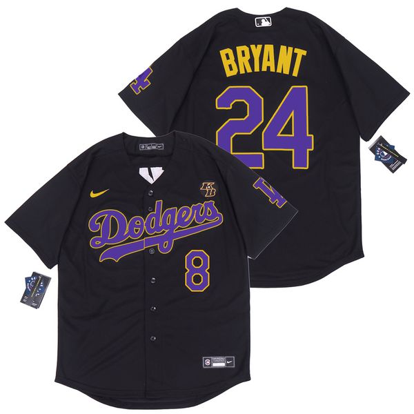 Dodgers 24 Kobe Bryant Black Purple Number Nike Cool Base Jersey Dodgers 24 Kobe Bryant Black Purple Number Nike Cool Base Jersey