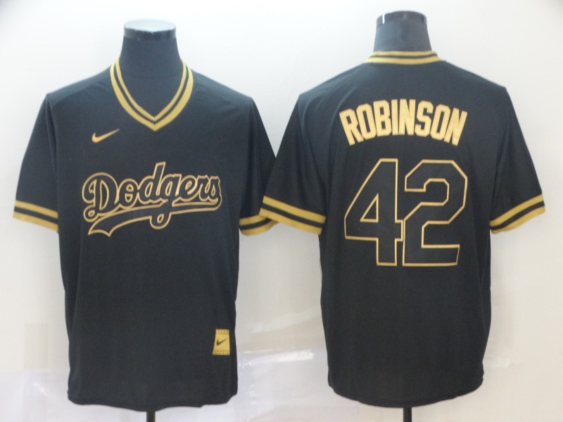 Dodgers 42 Jackie Robinson Black Gold Nike Cooperstown Collection Legend V Neck Jersey Dodgers 42 Jackie Robinson Black Gold Nike Cooperstown Collection Legend V Neck Jersey