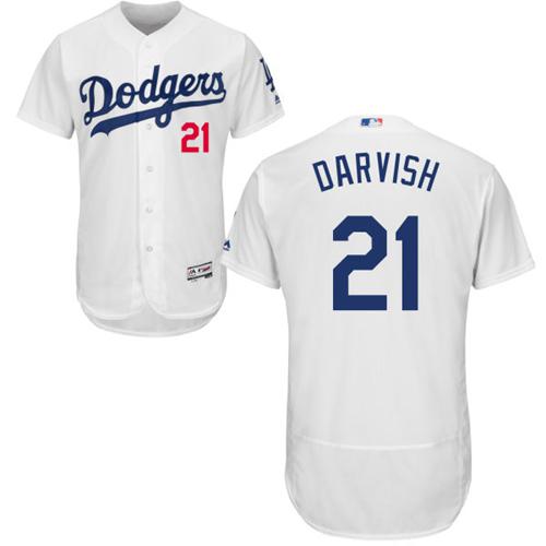 Dodgers #21 Yu Darvish White Flexbase Authentic Collection Stitched MLB Jersey Dodgers #21 Yu Darvish White Flexbase Authentic Collection Stitched MLB Jersey