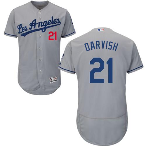 Dodgers #21 Yu Darvish Grey Flexbase Authentic Collection Stitched MLB Jersey Dodgers #21 Yu Darvish Grey Flexbase Authentic Collection Stitched MLB Jersey