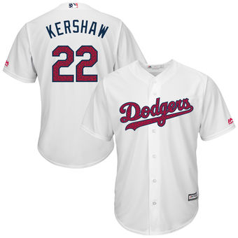 Los Angeles Dodgers Clayton Kershaw Majestic Fashion Stars & Stripes Cool Base Player Jersey - White Los Angeles Dodgers Clayton Kershaw Majestic Fashion Stars & Stripes Cool Base Player Jersey - White