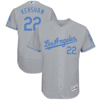 Men's Los Angeles Dodgers Clayton Kershaw Majestic Gray Father's Day FlexBase Jersey Men's Los Angeles Dodgers Clayton Kershaw Majestic Gray Father's Day FlexBase Jersey