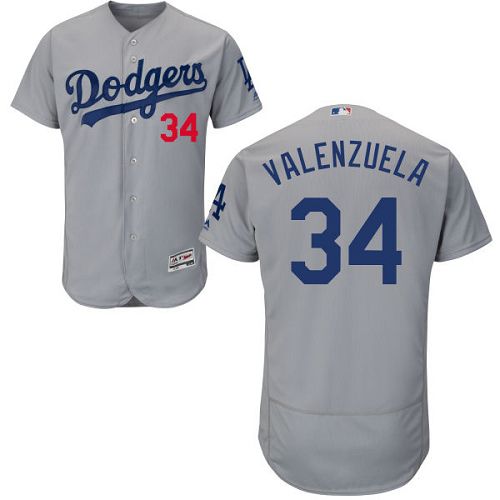 Dodgers #34 Fernando Valenzuela Grey Flexbase Authentic Collection Stitched MLB Jersey Dodgers #34 Fernando Valenzuela Grey Flexbase Authentic Collection Stitched MLB Jersey