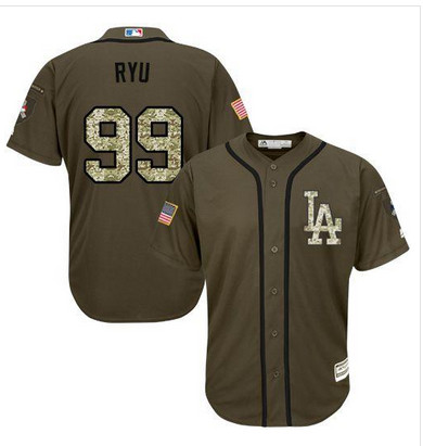 Dodgers #99 Hyun-Jin Ryu Green Salute to Service Stitched MLB Jersey Dodgers #99 Hyun-Jin Ryu Green Salute to Service Stitched MLB Jersey
