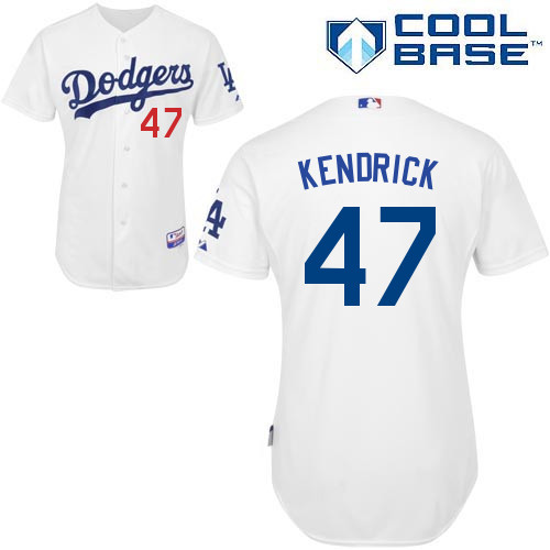 Los Angeles Dodgers#47 Kendrick Majestic Authentic White Jersey Los Angeles Dodgers#47 Kendrick Majestic Authentic White Jersey