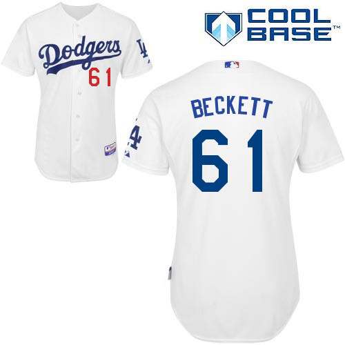 Los Angeles Dodgers#61 Beckett Majestic Authentic White Jersey Los Angeles Dodgers#61 Beckett Majestic Authentic White Jersey