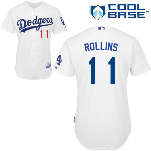 Los Angeles Dodgers#11 Rollins Majestic Authentic White Jersey Los Angeles Dodgers#11 Rollins Majestic Authentic White Jersey