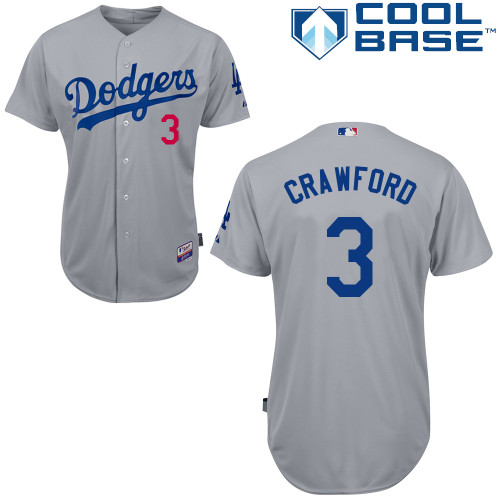 Los Angeles Dodgers#3 Crawford Majestic Authentic Grey Jersey Los Angeles Dodgers#3 Crawford Majestic Authentic Grey Jersey