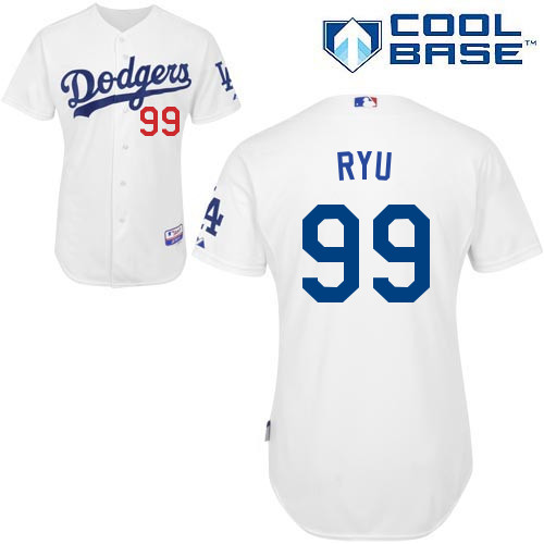 Los Angeles Dodgers#99 Ryu Majestic Authentic White Jersey Los Angeles Dodgers#99 Ryu Majestic Authentic White Jersey