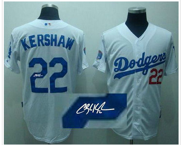 Los Angeles Dodgers #22 Clayton Kershaw White Cool Base Autographed Stitched Baseball Jersey Los Angeles Dodgers #22 Clayton Kershaw White Cool Base Autographed Stitched Baseball Jersey