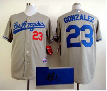 Los Angeles Dodgers #23 Adrian Gonzalez Grey Cool Base Autographed Stitched Baseball Jersey Los Angeles Dodgers #23 Adrian Gonzalez Grey Cool Base Autographed Stitched Baseball Jersey