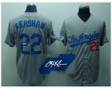 Los Angeles Dodgers #22 Clayton Kershaw Grey Cool Base Autographed Stitched Baseball Jersey Los Angeles Dodgers #22 Clayton Kershaw Grey Cool Base Autographed Stitched Baseball Jersey
