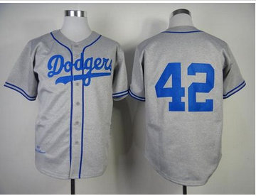 Los Angeles Dodgers Mitchell and Ness 1955 #42 Jackie Robinson Grey Throwback Stitched Baseball Jersey Los Angeles Dodgers Mitchell and Ness 1955 #42 Jackie Robinson Grey Throwback Stitched Baseball Jersey