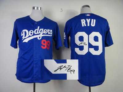 Los Angeles Dodgers 99 Hyun Jin Ryu Blue Cool Base MLB Jerseys(Signed) Los Angeles Dodgers 99 Hyun Jin Ryu Blue Cool Base MLB Jerseys(Signed)