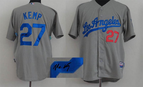 Los Angeles Dodgers 27 Matt Kemp Grey Signed Jersey Los Angeles Dodgers 27 Matt Kemp Grey Signed Jersey