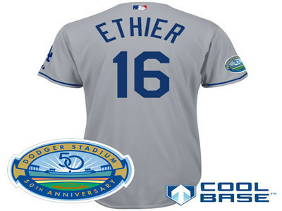 Los Angeles Dodgers 16 Andre Ethier grey Cool Base Jersey wDodger Stadium 50th Anniversary Patch Los Angeles Dodgers 16 Andre Ethier grey Cool Base Jersey wDodger Stadium 50th Anniversary Patch