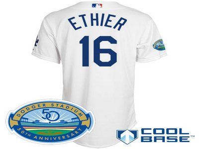 Los Angeles Dodgers 16 Andre Ethier white Cool Base Jersey wDodger Stadium 50th Anniversary Patch Los Angeles Dodgers 16 Andre Ethier white Cool Base Jersey wDodger Stadium 50th Anniversary Patch
