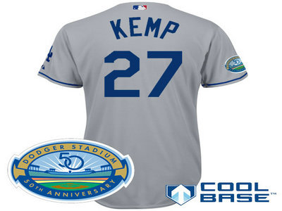 Los Angeles Dodgers 27 Matt Kemp grey Cool Base Jersey wDodger Stadium 50th Anniversary Patch Los Angeles Dodgers 27 Matt Kemp grey Cool Base Jersey wDodger Stadium 50th Anniversary Patch