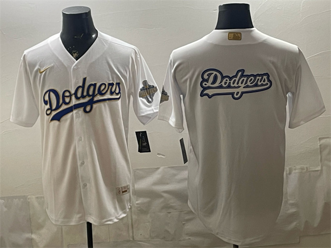 Men's Los Angeles Dodgers Team Big Logo White 2026 Gold Collection Stadium Stitched Baseball Jersey 001 Men's Los Angeles Dodgers Team Big Logo White 2026 Gold Collection Stadium Stitched Baseball Jersey 001