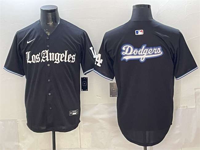 Men's Los Angeles Dodgers Team Big Logo Black 'Gothic Edition' Vapor Premier Limited Stitched Baseball Jersey 001 Men's Los Angeles Dodgers Team Big Logo Black 'Gothic Edition' Vapor Premier Limited Stitched Baseball Jersey 001
