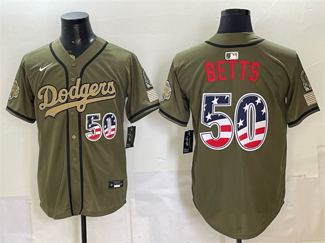 Men's Los Angeles Dodgers #50 Mookie Betts Olive 2026 Armed Forces Day 250 Fourth of July Stitched Baseball Jersey Men's Los Angeles Dodgers #50 Mookie Betts Olive 2026 Armed Forces Day 250 Fourth of July Stitched Baseball Jersey