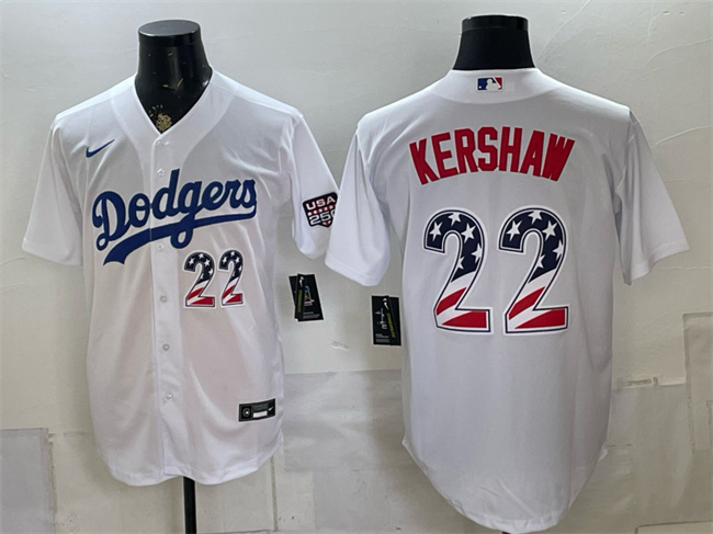 Men's Los Angeles Dodgers #22 Clayton Kershaw White USA 250 Fourth of July Home Stitched Baseball Jersey Men's Los Angeles Dodgers #22 Clayton Kershaw White USA 250 Fourth of July Home Stitched Baseball Jersey