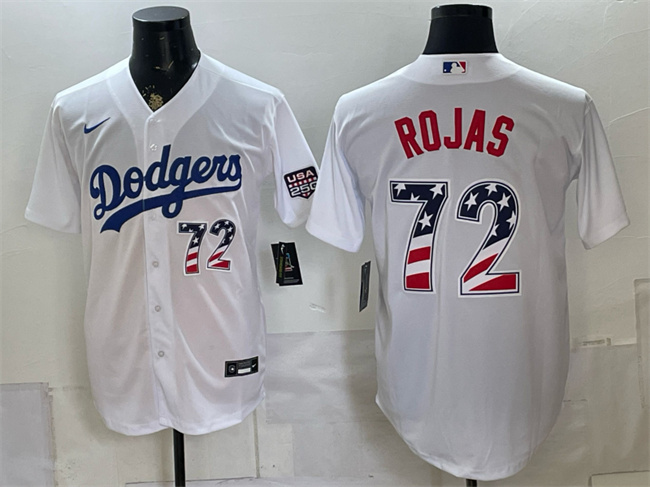 Men's Los Angeles Dodgers #72 Miguel Rojas White USA 250 Fourth of July Home Stitched Baseball Jersey Men's Los Angeles Dodgers #72 Miguel Rojas White USA 250 Fourth of July Home Stitched Baseball Jersey