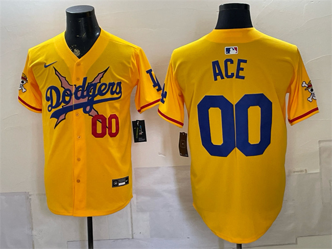 Men's Los Angeles Dodgers x One Piece #00 Ace Yellow Vapor Premier Limited Stitched Baseball Jersey Men's Los Angeles Dodgers x One Piece #00 Ace Yellow Vapor Premier Limited Stitched Baseball Jersey