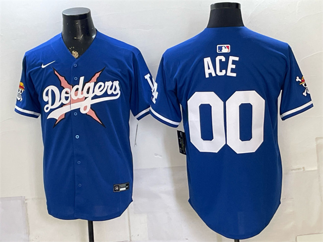 Men's Los Angeles Dodgers x One Piece #00 Ace Royal Vapor Premier Limited Stitched Baseball Jersey Men's Los Angeles Dodgers x One Piece #00 Ace Royal Vapor Premier Limited Stitched Baseball Jersey