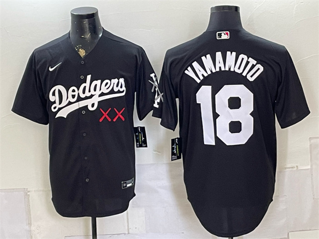 Men's Los Angeles Dodgers x KAWS #18 Yoshinobu Yamamoto Black Vapor Premier Limited Stitched Baseball Jersey