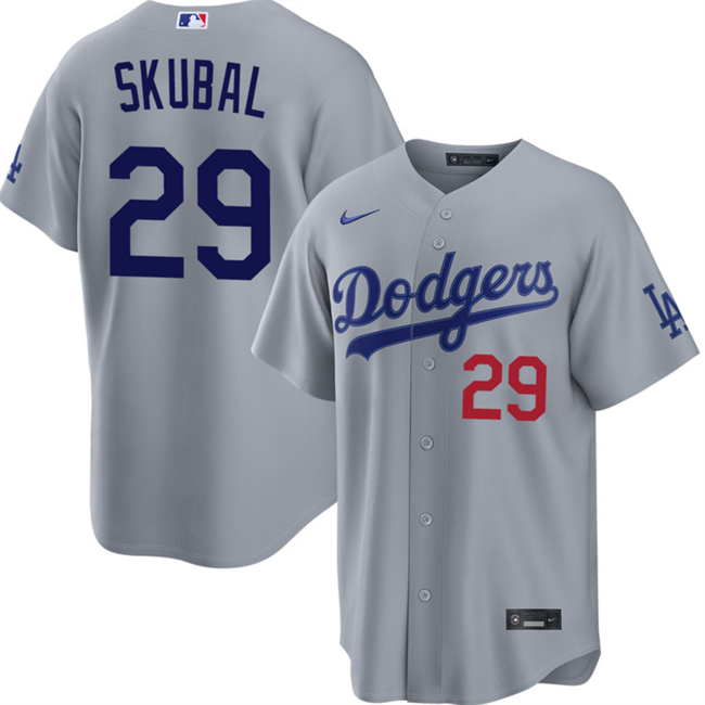 Men's Los Angeles Dodgers #29 Tarik Skubal Grey Cool Base Stitched Baseball Jerseys