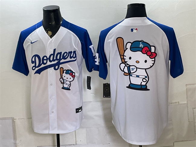 Men's Los Angeles Dodgers Hello Kitty White Royal Vapor Limited Stitched Baseball Jersey