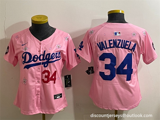 Women's Los Angeles Dodgers #34 Fernando Valenzuela Pink 2025 Tokyo Series Limited Stitched Baseball Jersey(Run Small) Women's Los Angeles Dodgers #34 Fernando Valenzuela Pink 2025 Tokyo Series Limited Stitched Baseball Jersey(Run Small)