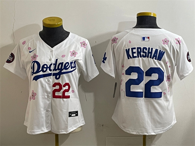 Women's Los Angeles Dodgers #22 Clayton Kershaw White 2025 Tokyo Series Limited Stitched Baseball Jersey(Run Small) Women's Los Angeles Dodgers #22 Clayton Kershaw White 2025 Tokyo Series Limited Stitched Baseball Jersey(Run Small)
