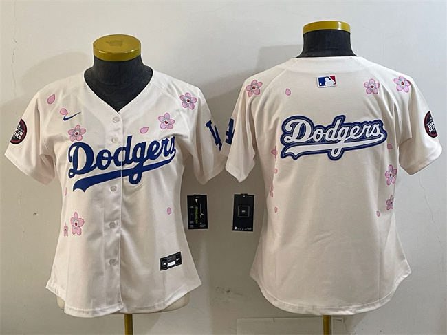 Women's Los Angeles Dodgers Team Big Logo Cream 2025 Tokyo Series Limited Stitched Baseball Jersey(Run Small) Women's Los Angeles Dodgers Team Big Logo Cream 2025 Tokyo Series Limited Stitched Baseball Jersey(Run Small)