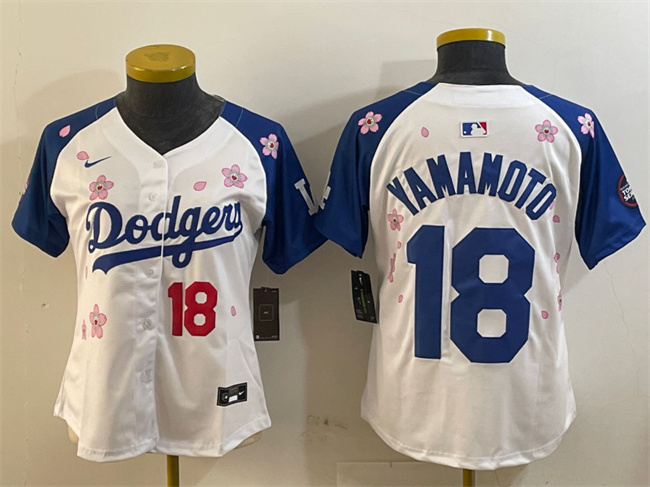 Women's Los Angeles Dodgers #18 Yoshinobu Yamamoto White Royal 2025 Tokyo Series Limited Stitched Baseball Jersey(Run Small) Women's Los Angeles Dodgers #18 Yoshinobu Yamamoto White Royal 2025 Tokyo Series Limited Stitched Baseball Jersey(Run Small)