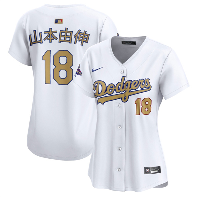 Women's Los Angeles Dodgers #18 山本由伸 White 2025 Gold Collection Limited Stitched Baseball Jersey(Run Small) Women's Los Angeles Dodgers #18 山本由伸 White 2025 Gold Collection Limited Stitched Baseball Jersey(Run Small)