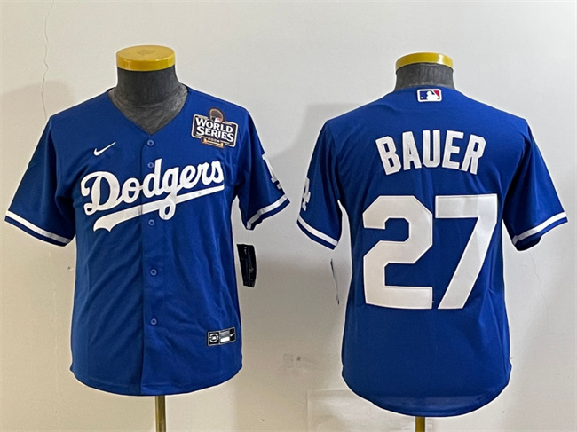 Women's Los Angeles Dodgers #27 Trevor Bauer Blue 2024 World Series Cool Base Stitched Jersey(Run Small) Women's Los Angeles Dodgers #27 Trevor Bauer Blue 2024 World Series Cool Base Stitched Jersey(Run Small)