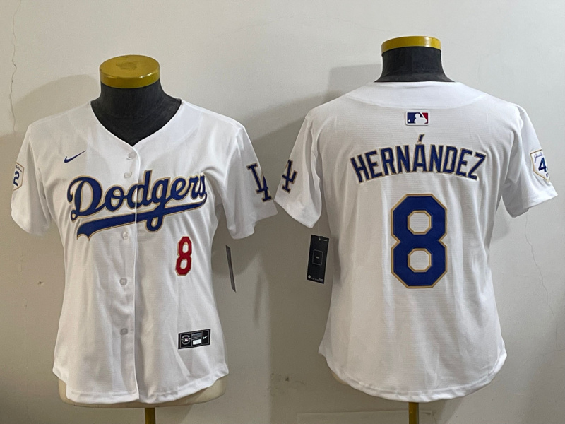 Women's Los Angeles Dodgers #8 Enrique Hernández white 2024 Jackie Robinson Patch Limited Stitched Jersey Women's Los Angeles Dodgers #8 Enrique Hernández white 2024 Jackie Robinson Patch Limited Stitched Jersey