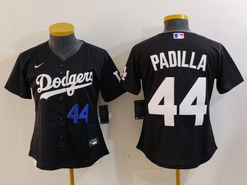 Women's Los Angeles Dodgers #44 Vicente Padilla Black Stitched Jersey(Run Small) 5 Women's Los Angeles Dodgers #44 Vicente Padilla Black Stitched Jersey(Run Small) 5